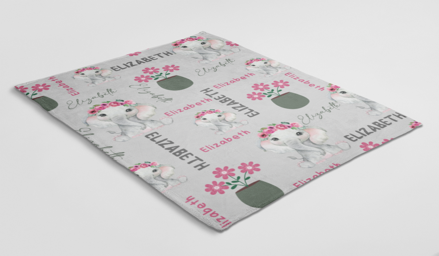Cozy Personalized Elephant/Flower Blanket