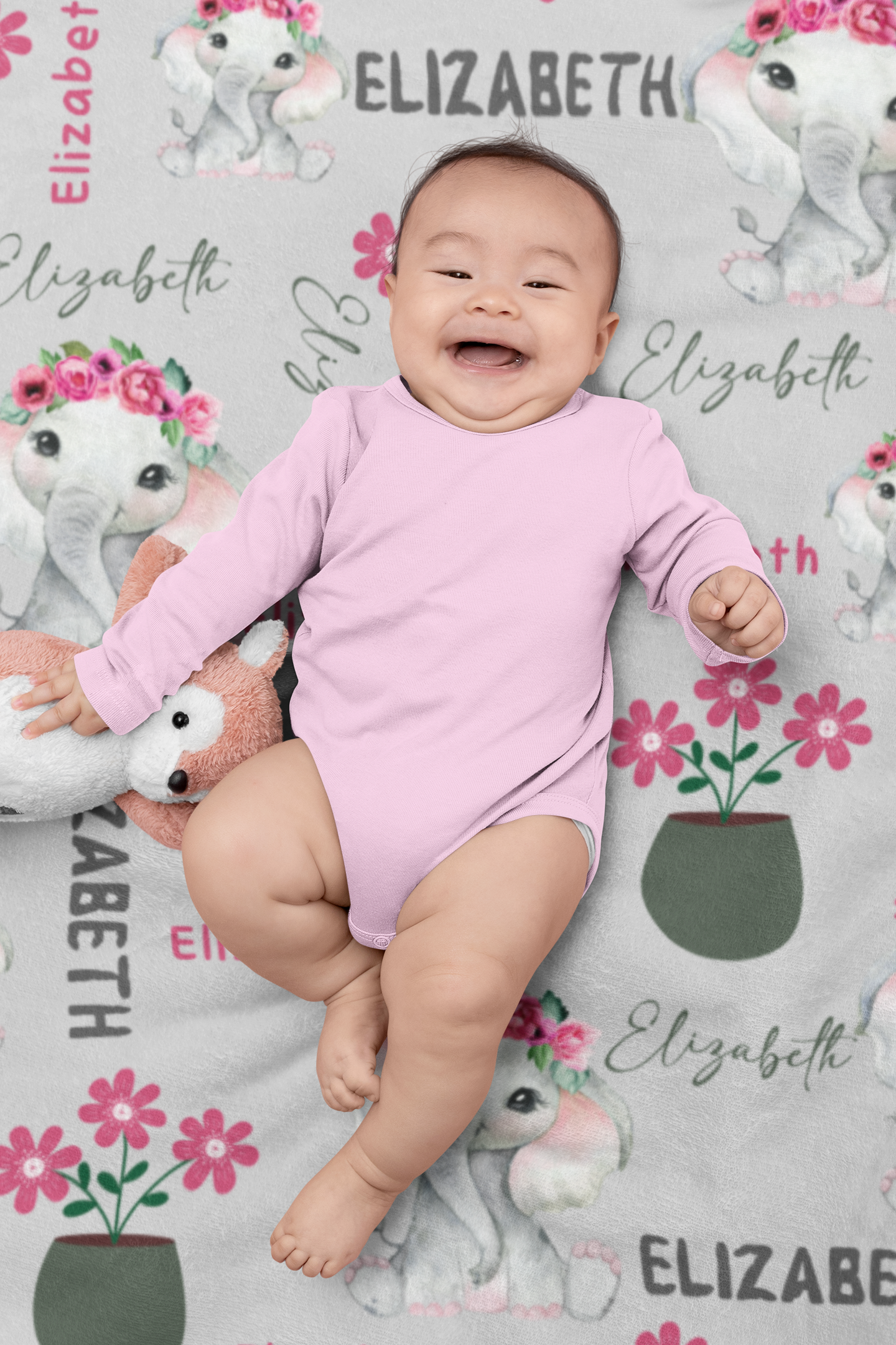 Cozy Personalized Elephant/Flower Blanket