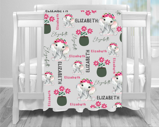 Cozy Personalized Elephant/Flower Blanket