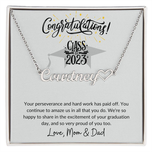 Graduation- Class of 2023- Heart Name Necklace